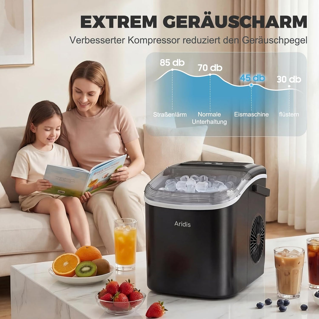 Eiswürfelmaschine Kleine 9 Eiswürfel in 6 Min,12kg/Tag - Selbstreinigende Eiswürfelmaschine, 2 Eiswü