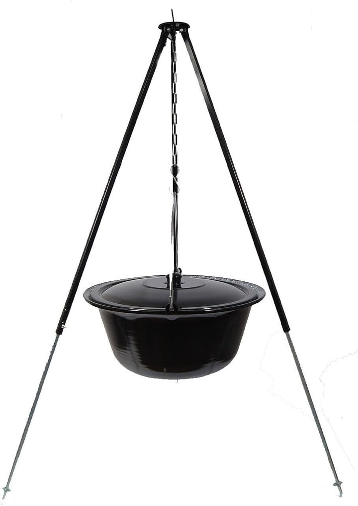 troph-e-shop Set Gulaschkessel 30 L mit Deckel Emaille und Dreibein Teleskop 90-145 cm