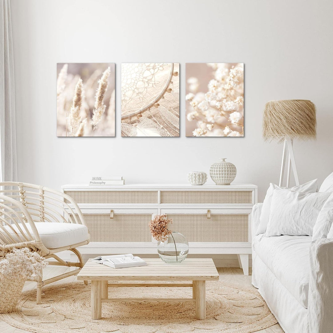 Novart FERTIG ZUM AUFHÄNGEN - Wandbilder Set Boho Style - Beige Bild XXL Wohnzimmer N008735a, 30x40