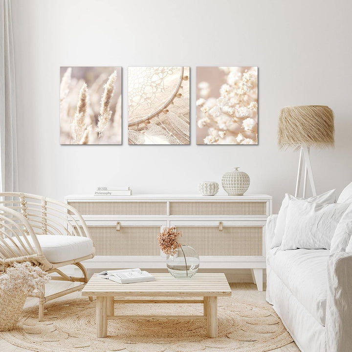 Novart FERTIG ZUM AUFHÄNGEN - Wandbilder Set Boho Style - Beige Bild XXL Wohnzimmer N008735a, 30x40