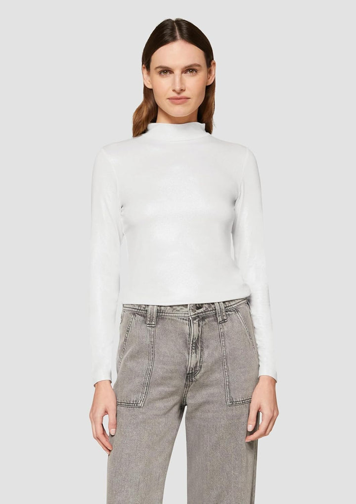s.Oliver Damen 2156422 Langarmshirt mit Stehkragen (1er Pack) 44 0010_silber, 44 0010_silber
