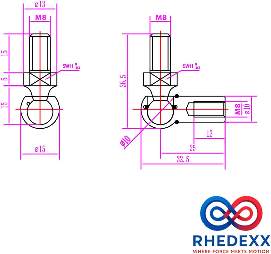 Gasdruckfeder Winkelgelenk 500mm/200mm/100N RhedexX® Gasdruckdämpfer mit M8 Kugelgelenk Kugelkopf (1