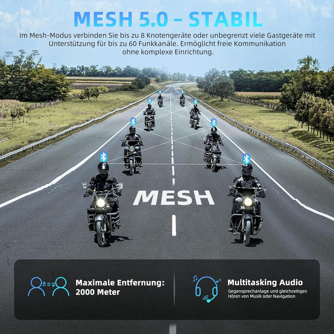 WAYXIN X6S Motorrad Intercom,integriertem Mesh Intercom System, Dual-Chip für Audio-Multitasking Kop