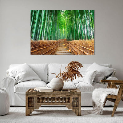 Bilder auf Leinwand 100x70cm Leinwandbild mit Rahmen Bambus Pflanze Gross Wanddeko Bild Schlafzimmer