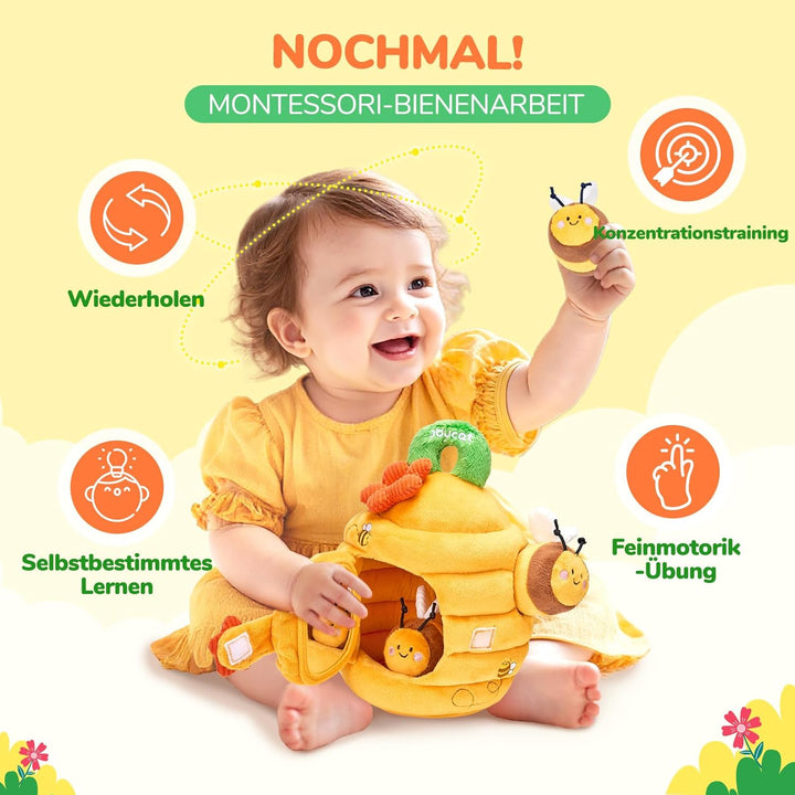 JoyCat Baby Spielzeug 6 Monate, Baby Bienenstock mit 5 Bienen, Rassel, Spiegel, Montessori Spielzeug