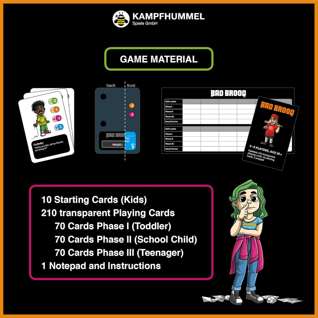 KAMPFHUMMEL Bad Brood – Raise Your Child as Bad as Possible, Sarcastic Card Game for People with Dar