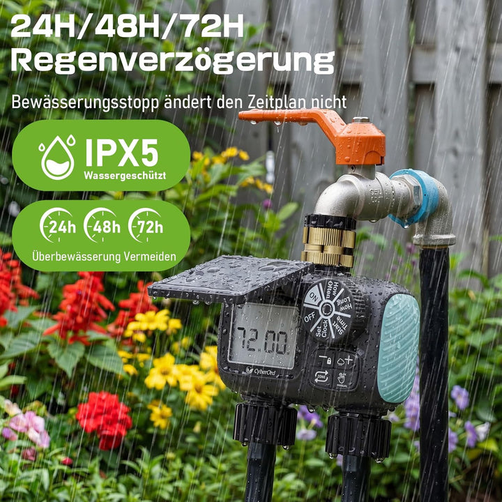 2-Zonen Solar Bewässerungscomputer, Automatische Bewässerung Wasser Zeitschaltuhr mit Solaraufladung