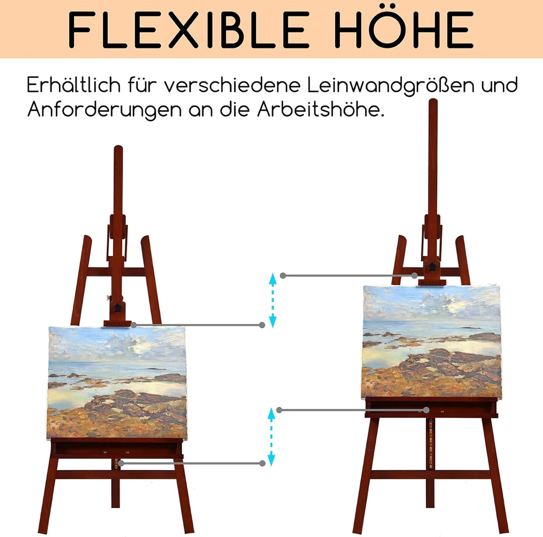 MEEDEN Staffelei Holz Gross 66x226 cm, Verstellbarer Leinwand Ständer aus Deutsche Buchenholz, Klapp