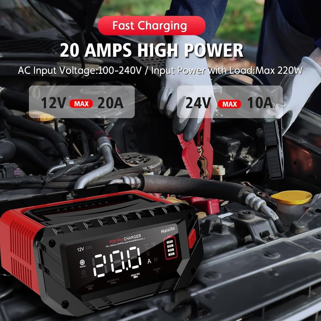Haisito Schnelleres ladegerät für handbetrieb12 V 24 V, 20A Car Battery Charger Smart Rapid Battery