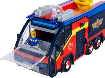 Simba 109252595 Feuerwehrmann Jupiter, Feuerwehrauto, Sam und Radar Figur, Leuchteffekte, Sirene, Dr