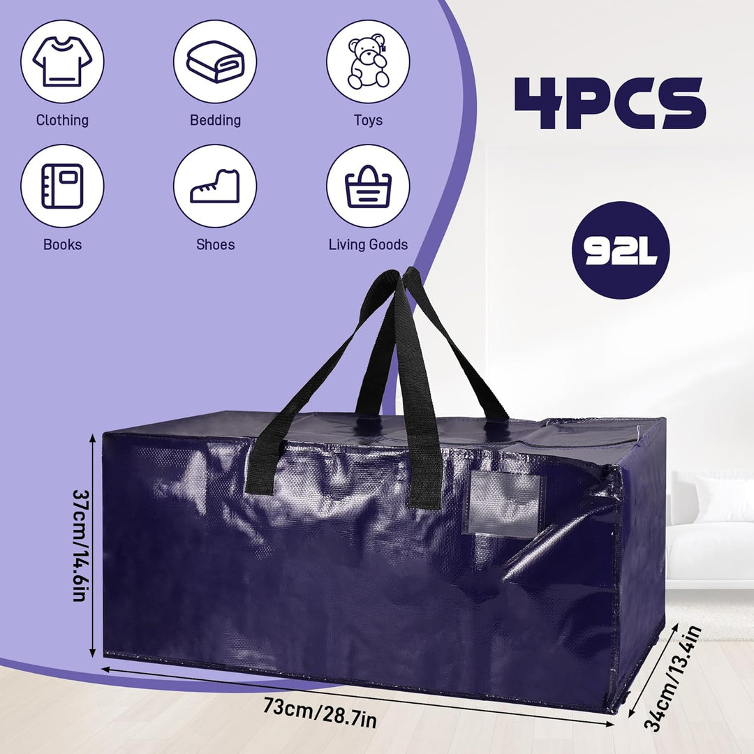 4Stk Umzugstaschen, 92L Aufbewahrungstasche xxl mit Reissverschluss, Durable Wasserdicht Grosse Tasc