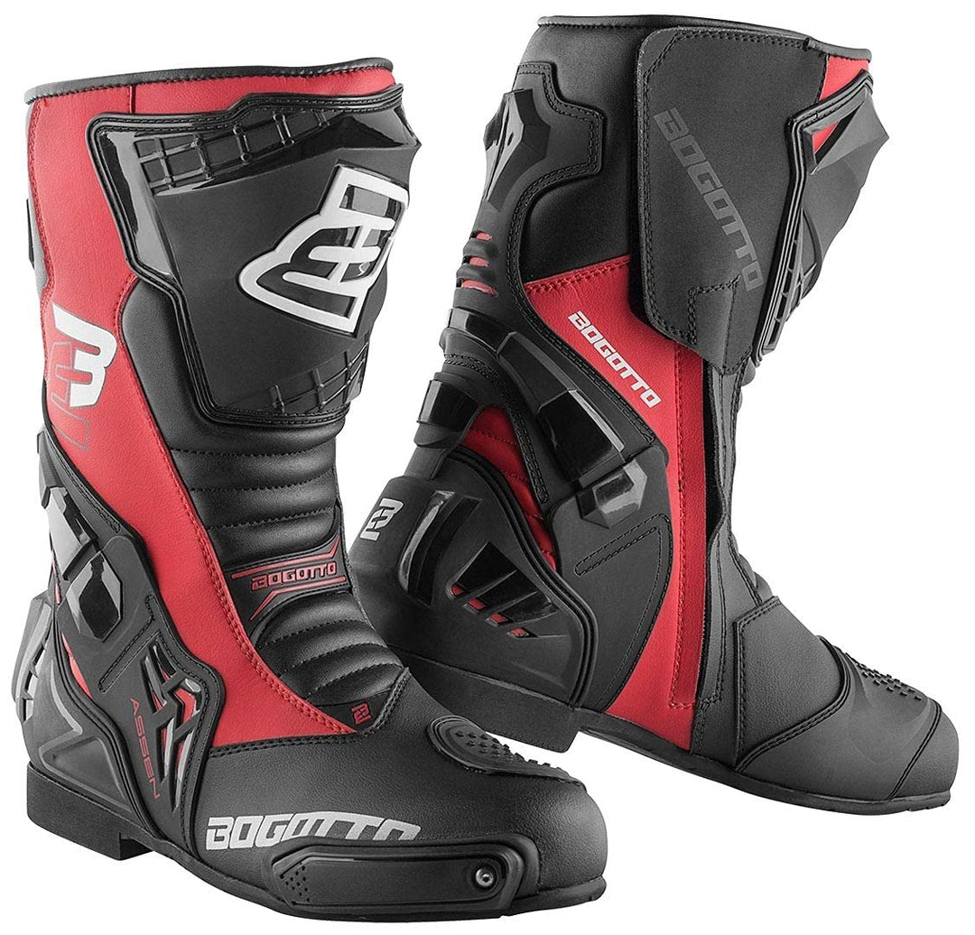 Bogotto Assen Motorradstiefel, schwarz/rot, 40 Schwarz Rot 40 EU, Schwarz Rot 40 EU
