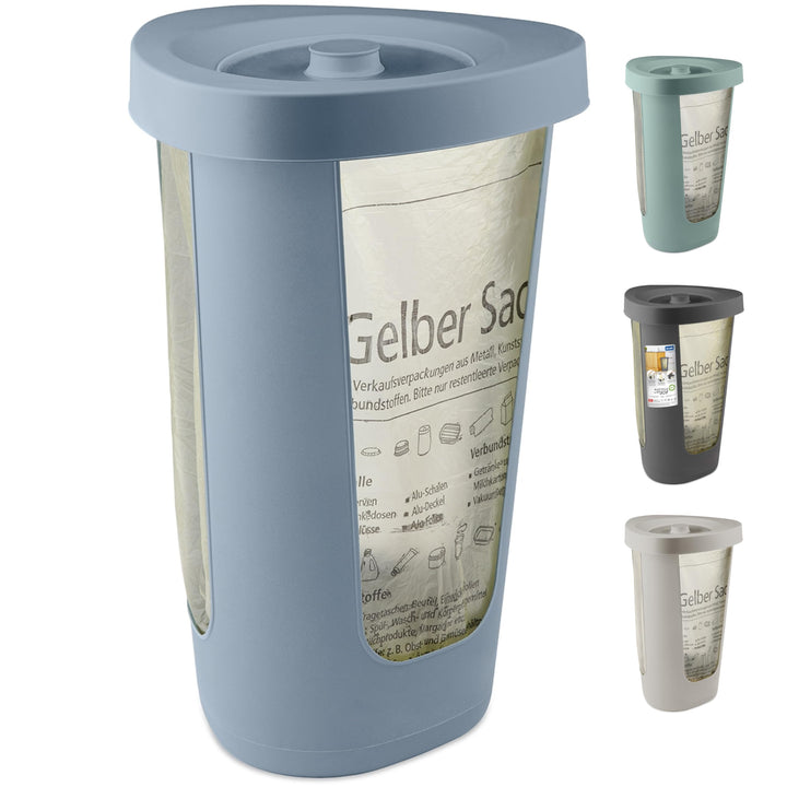 Rotho Fabu Müllsackständer gelber Sack mit Deckel, Kunststoff (PP recycelt), blau, 40 cm 1 x Müllsac