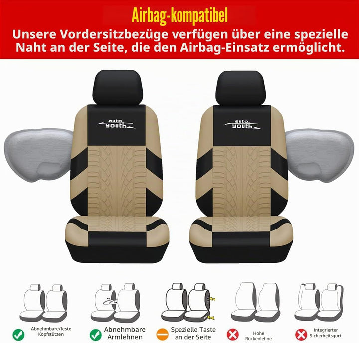AUTOYOUTH Autositzbezüge für Vordersitze Autositzschoner Reifenschienen Autositzzubehör, Beige Beige
