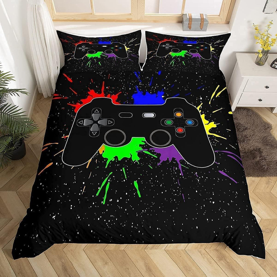 Jungen Bettwäsche Gaming, für Kinder Teens Videospiele Spieler Schlafzimmer Dekor,Bunter Tie Dye Dru