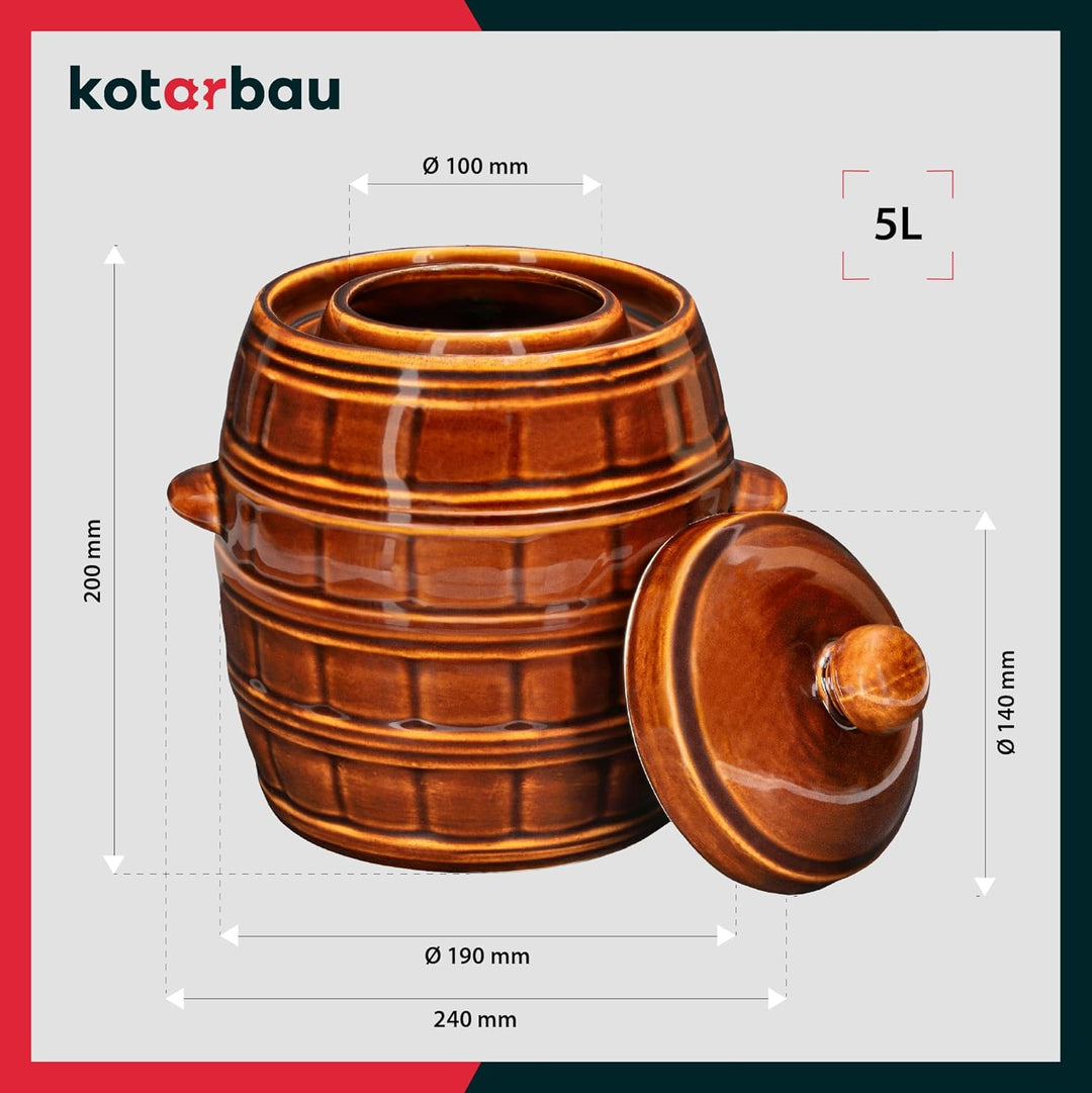 KOTARBAU® Gärtopf Steinguttopf 5 L Sauerkrauttopf Gurkentopf mit Deckel Einmachtopf Keramiktopf Stei