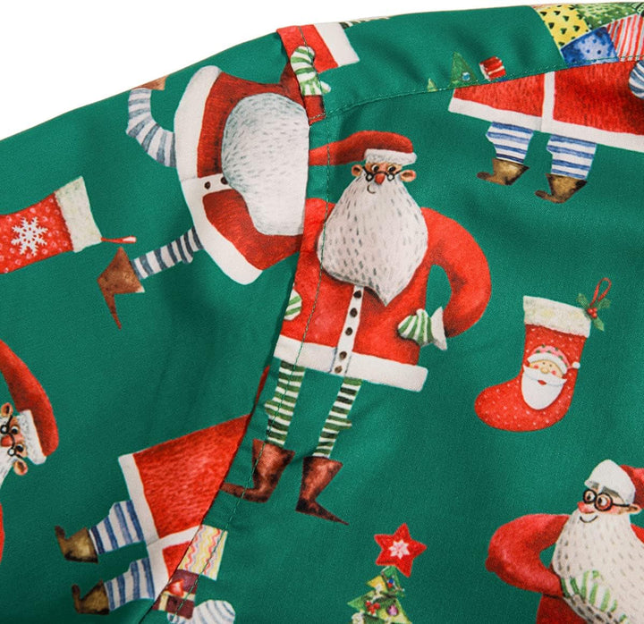 MOHEZ Herren Funky Christmas Print Weihnachtshemd Langarm Button Up Freizeithemd Rentier Santa Schne