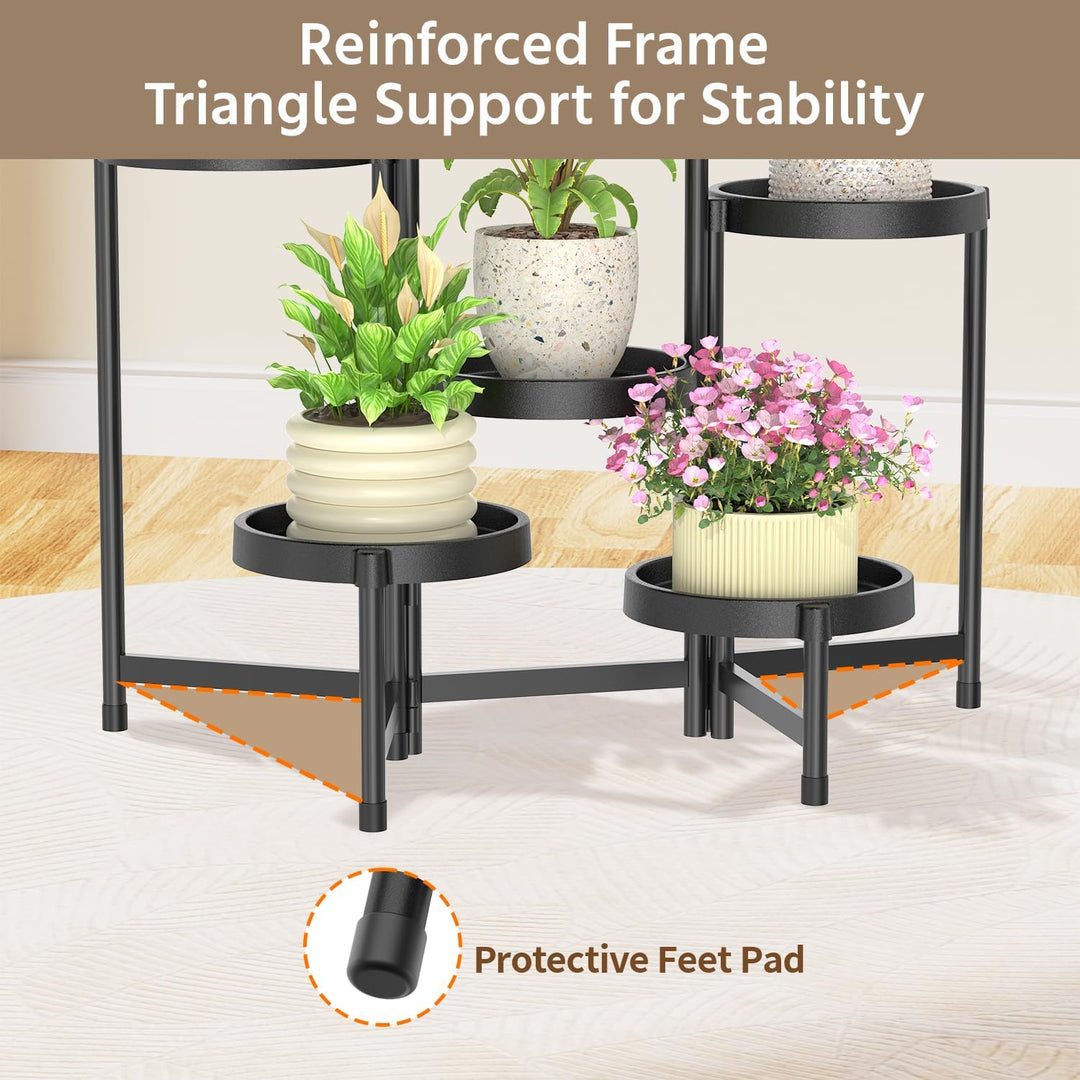 Blumenständer Pflanzenständer Pflanzenregal Outdoor Indoor Schwarz | 6-Stufiger Metall Mehrstöckig P