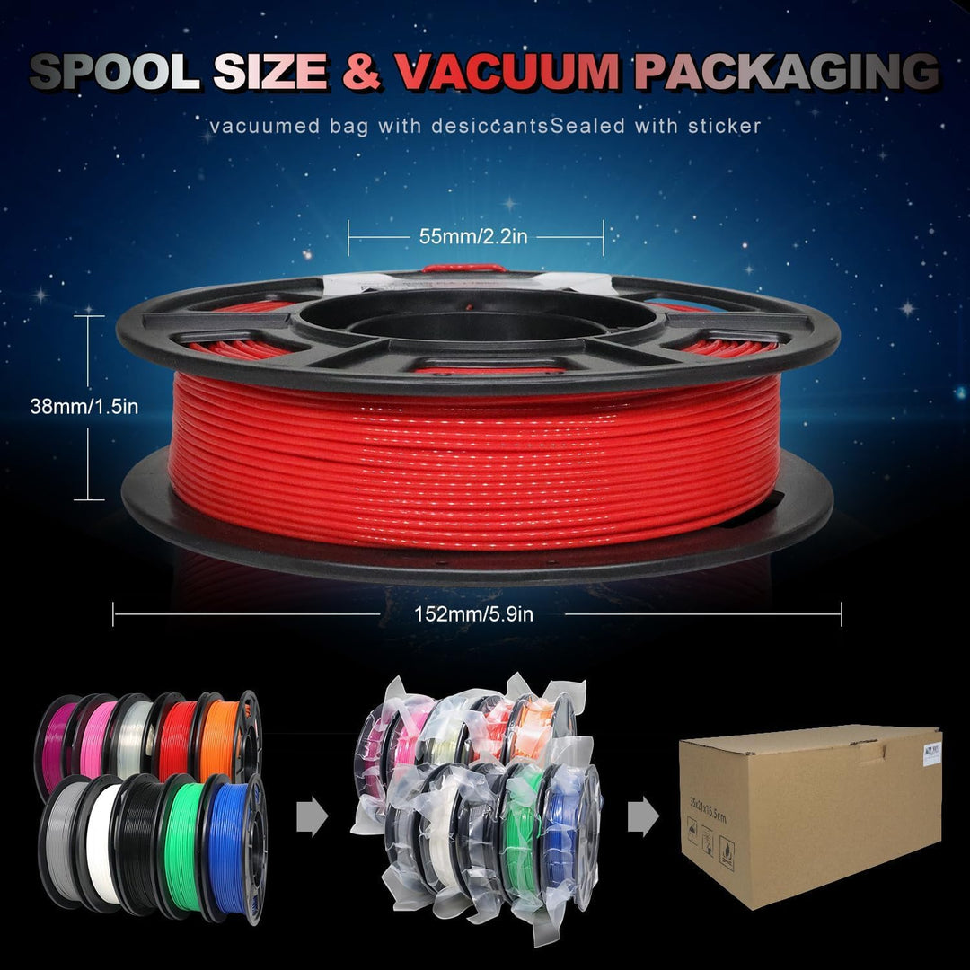 YOUSU pla plus filament 1.75, 3d drucker filament, 3d filament pla+ bündel, 250gx10 rollen (Schwarz/