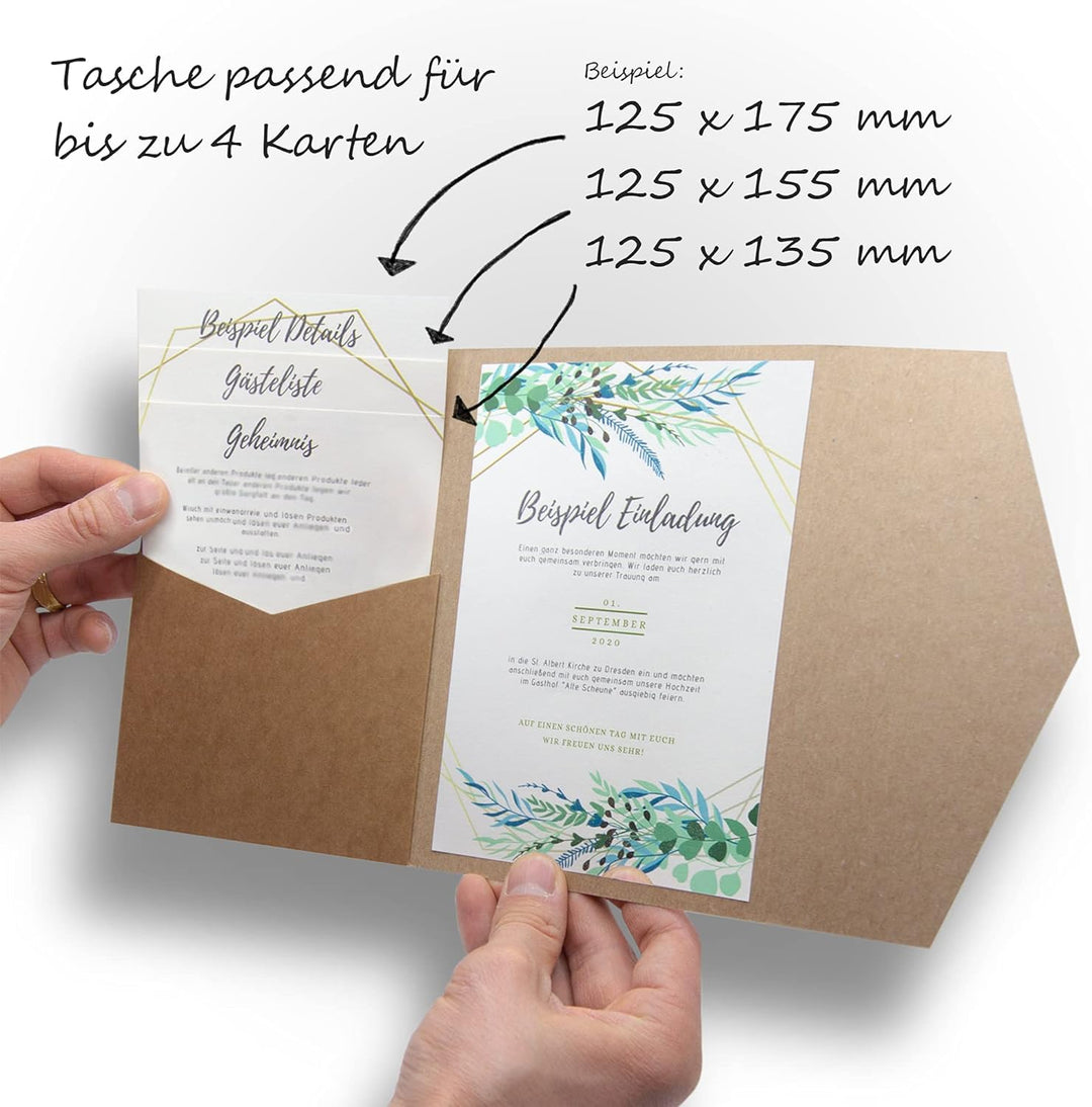 50 Stück Pocketfold Kraftpapier Karten I 135 x 185 mm, 280 g/m² I Hochzeitseinladungen I Taufe I Dan