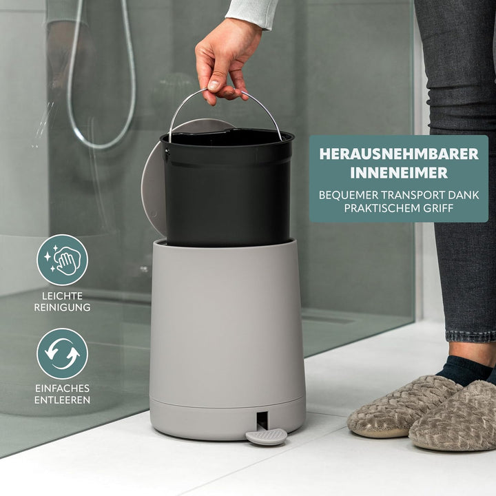 eluno Kosmetikeimer TESERO mit Soft-Touch Oberfläche, Treteimer 4 Liter Fassungsvermögen, mit Soft-C