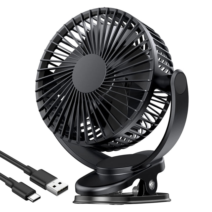 ATEngeus Mini USB Ventilator, 5000mAh Clip Fan, 3-Gang Akku Ventilator, leiser Tischventilator, 360°