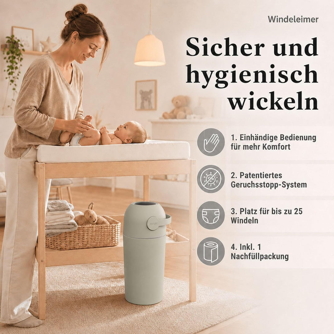 Set Magic Windeleimer Majestic &amp; Windel Blaubär | Diaper Keeper 12L mit Geruchsstop-System | bis zu