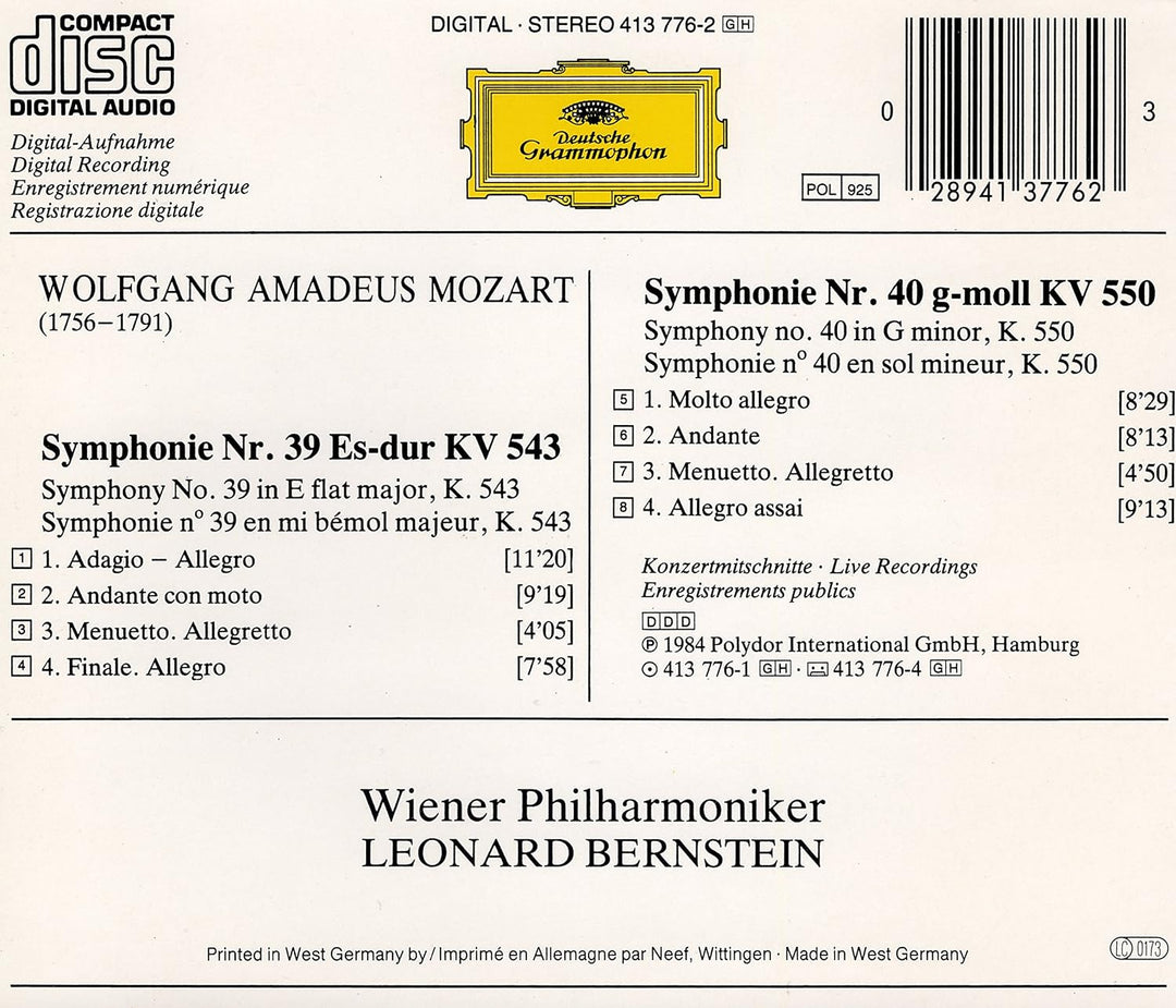 Sinfonien 39 und 40, Audio-CD