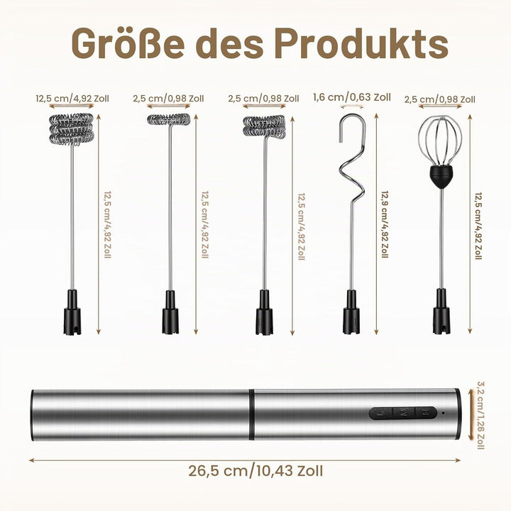 5-in-1 Handmilchaufschäumer Elektrisch mit USB-Akku, 3 Geschwindigkeiten