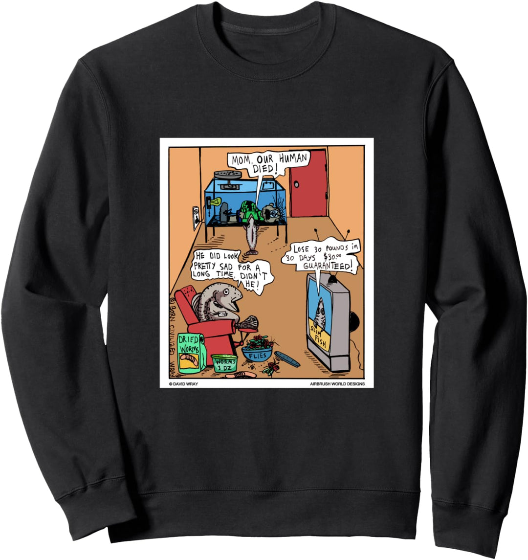 Fisch mit Haustier-Mensch in einem Tank Lustiges Angeln Sweatshirt