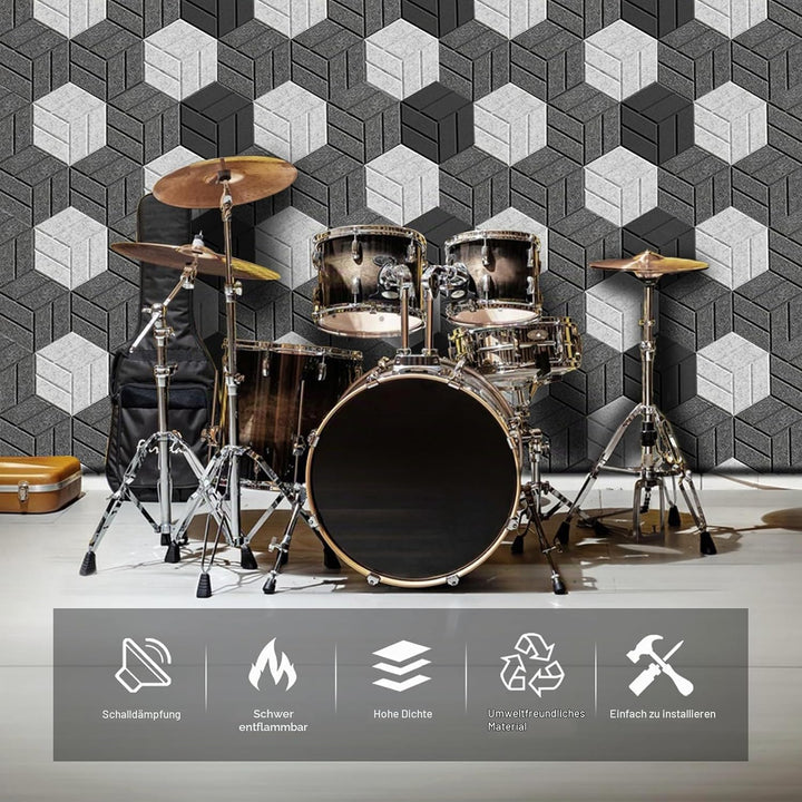 12 Stück Akustikpaneele Hexagon Selbstklebend Akustikplatten Akustikschaumstoff Akustik Panel Wandpa
