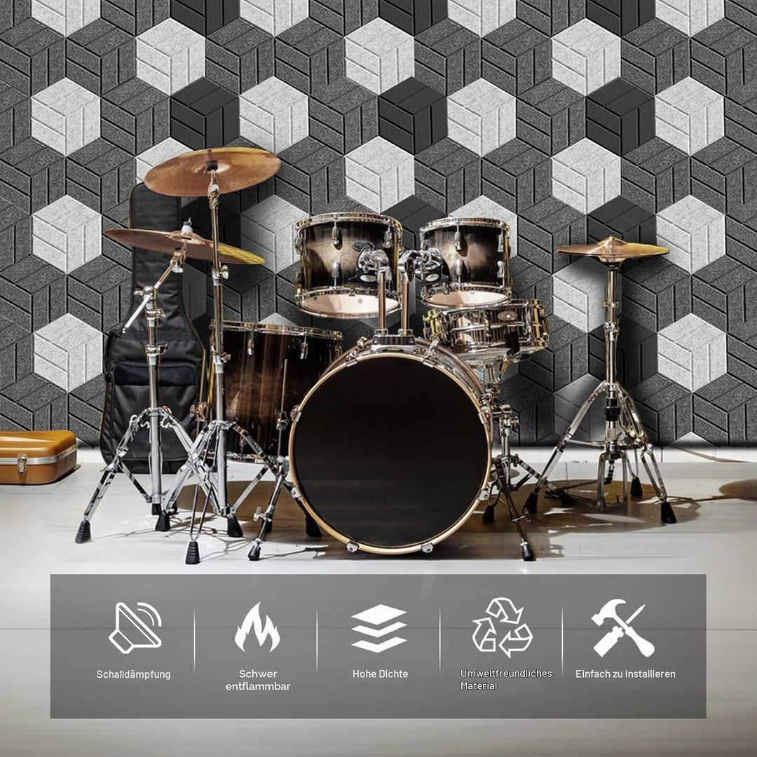12 Stück Akustikpaneele Hexagon Selbstklebend Akustikplatten Akustikschaumstoff Akustik Panel Wandpa