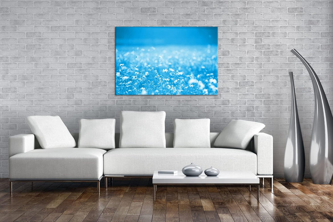 deyoli entzückende Blumenwiese Format 80x60 Effekt: Monocrome Blau als Leinwandbild, Motiv fertig ge