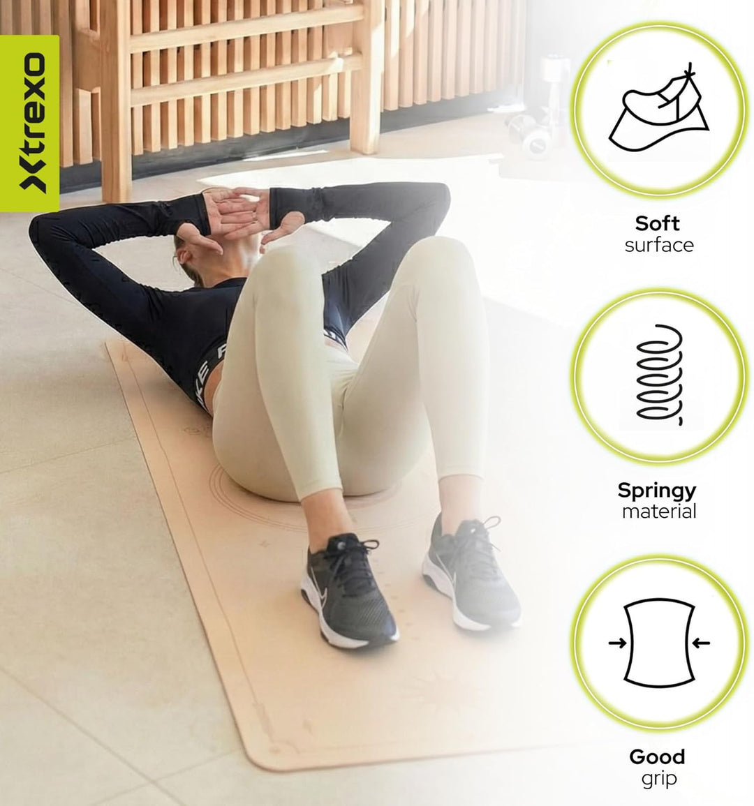 XTREXO Yogamatte 183x61 cm gross und 6 mm dick Yoga Matte aus ökologischem TPE mit rutschfester Ober