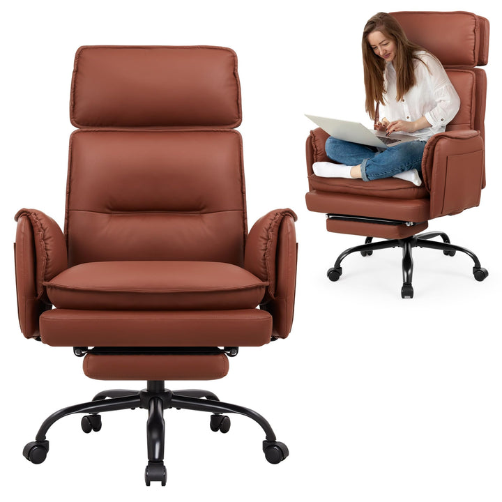 IWMH Ergonomischer Bürostuhl 227kg, XXL Kunstleder Chefsessel mit Fussstütze Schreibtischstuhl mit h