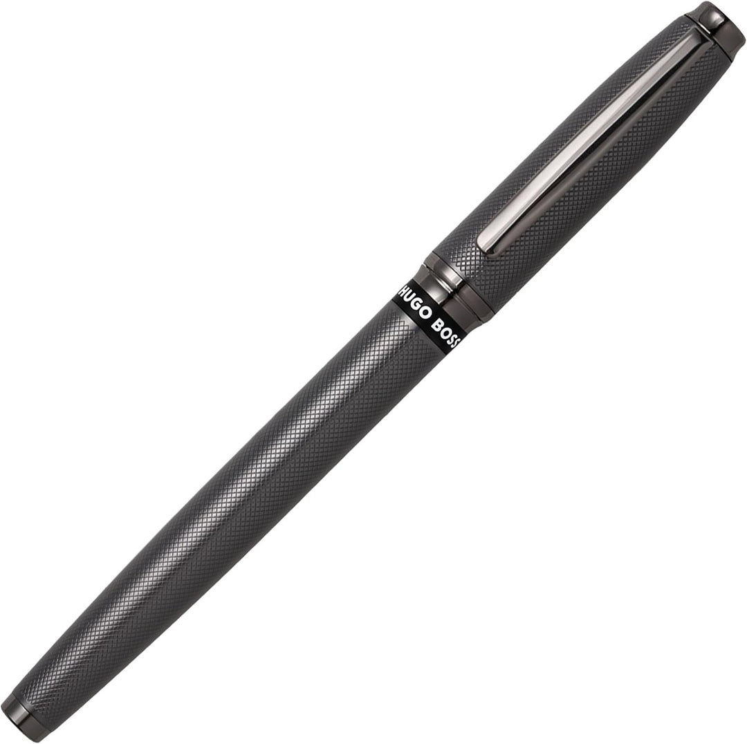 Hugo Boss Stream Tintenroller aus Messing in der Farbe Gun, Länge: 14,5cm, Tintenfarbe: Schwarz, HSW
