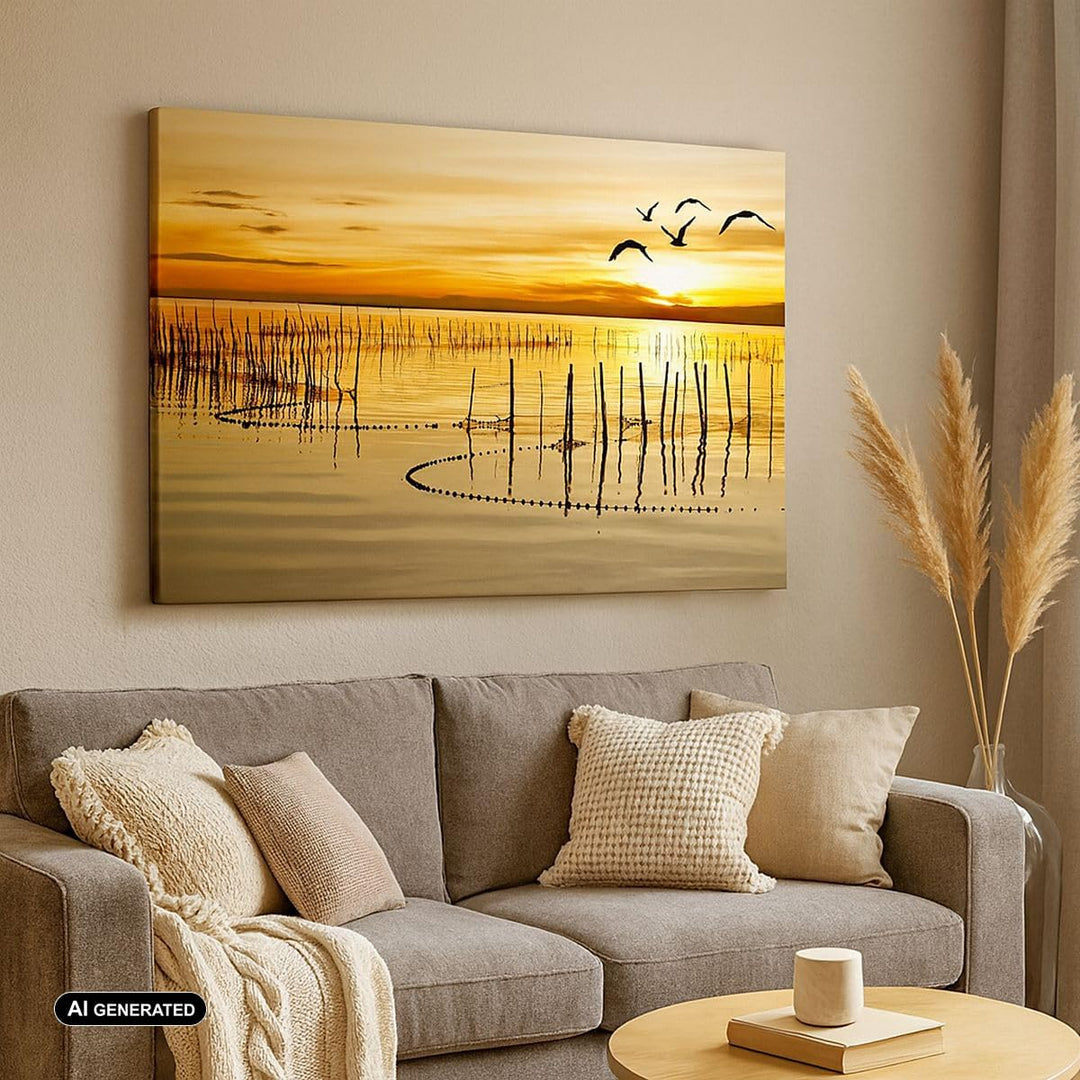 Bilder auf Leinwand 100x70cm Leinwandbild mit Rahmen See Vogel Wasser Gross Wanddeko Bild Schlafzimm
