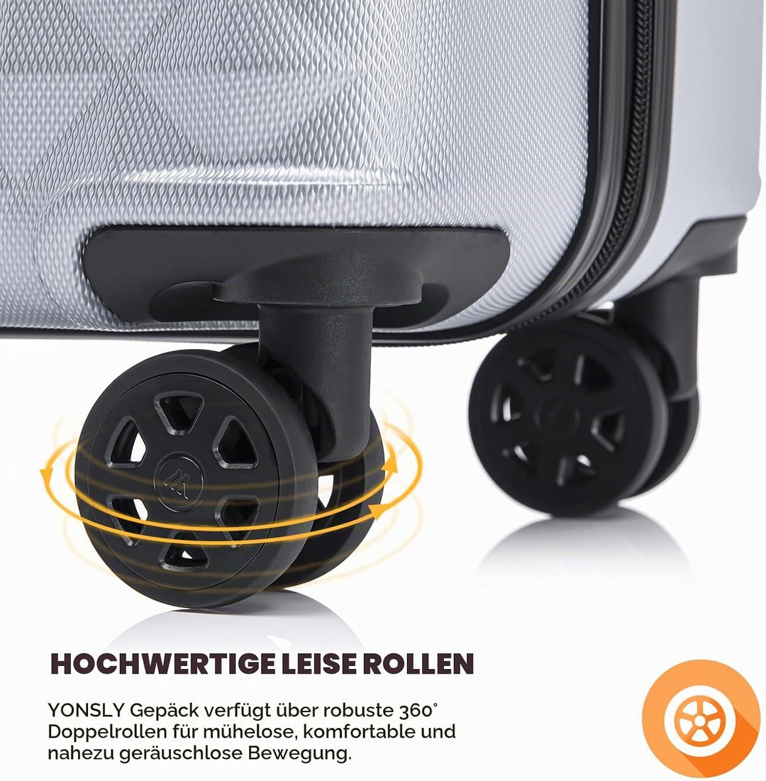 Koffer Suitcase S Silber, Trolley Reisekoffer, Kabinenkoffer Rollkoffer Handgepäck mit 4 Rollen 360°