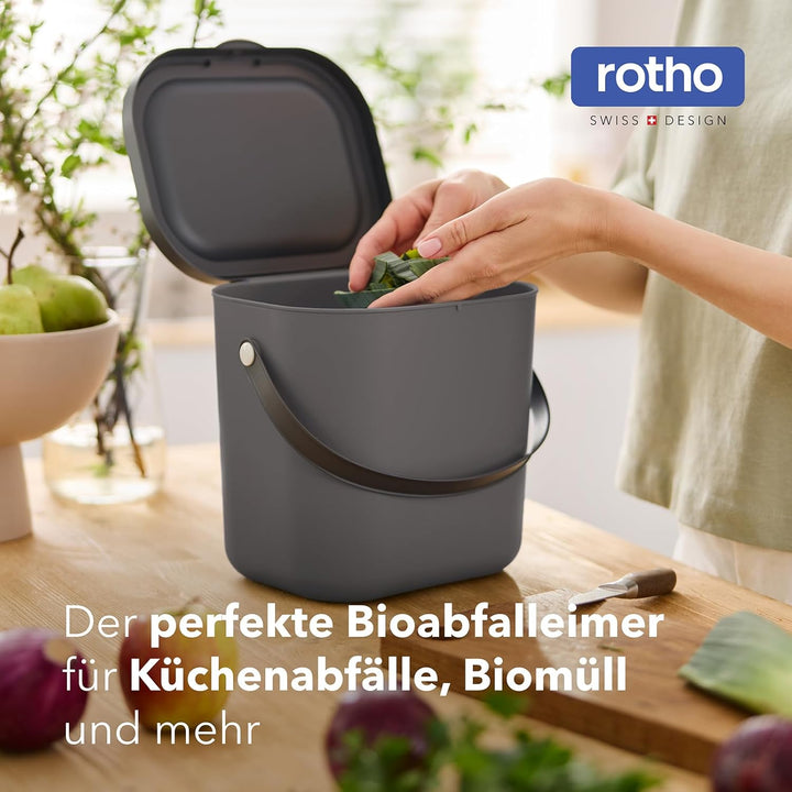 Rotho Albula 2er-Set Biomülleimer 6l mit Deckel und Henkel für die Küche, Kunststoff (PP) BPA-frei,