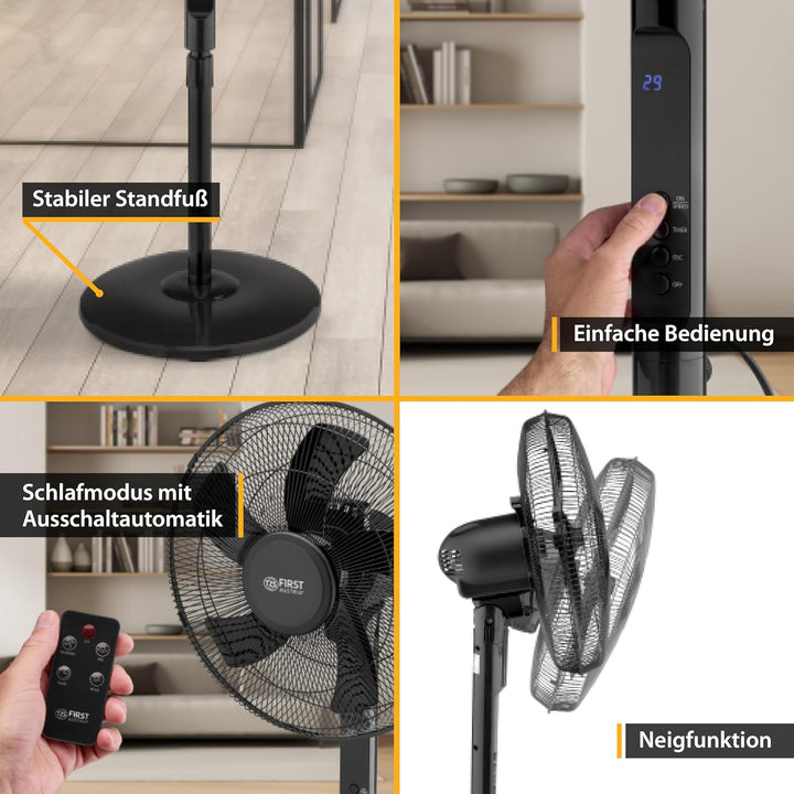 TZS First Austria Standventilator mit Fernbedienung | 135 cm höhenverstellbare & leise Windmaschine