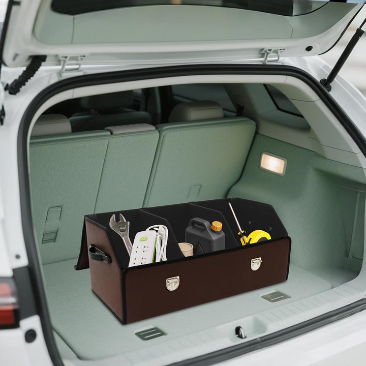 56L Auto Kofferraum Organizer, Leder Kofferraumtasche mit Deckel und Griff, Multifunktionale Aufbewa
