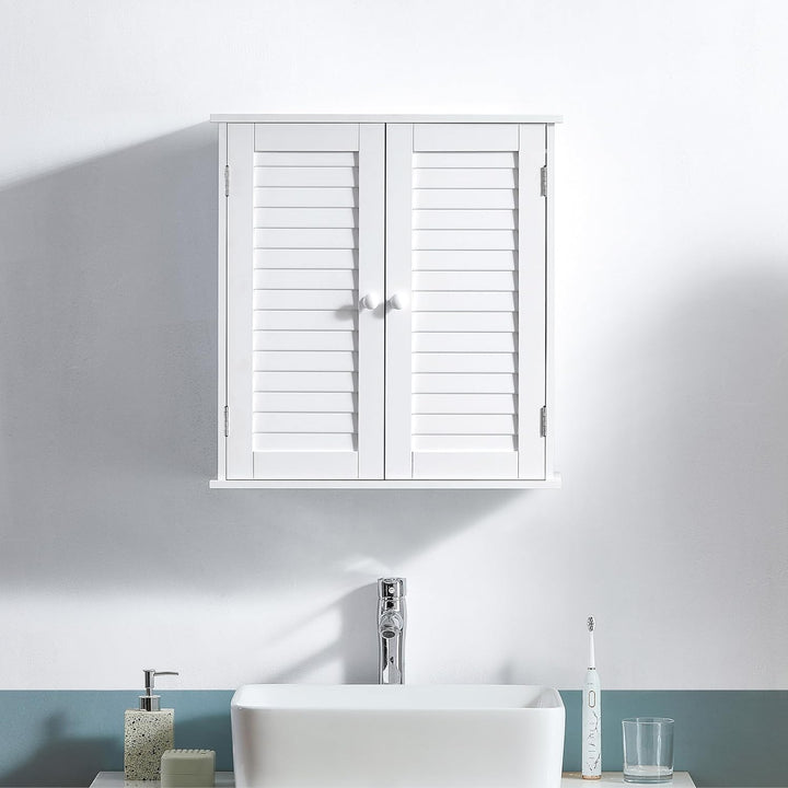 Bath Vida Schrank, Holz, Weiss, 55.0x22.0x52.0 Shutter Wandschrank für das Badezimmer, Shutter Wands