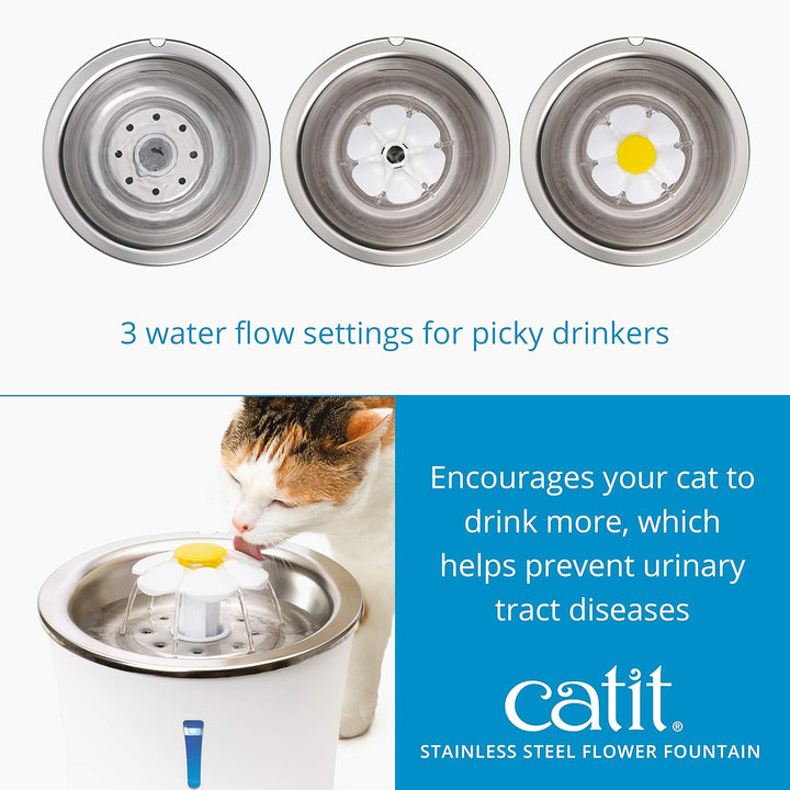 Catit Flower Fountain, Blumentrinkbrunnen mit Edelstahleinsatz, für Katzen, 3L, weiss/Edelstahl & 2.