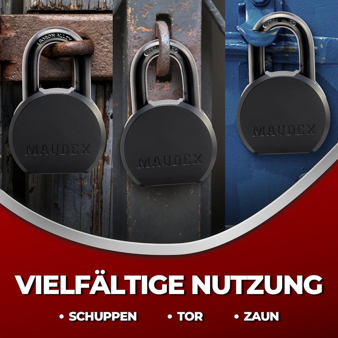 PML65 Heavy Duty Vorhängeschloss – Sicherheitsschloss mit Boron-Stahlbügel, wetterfest, 5 Messingsch