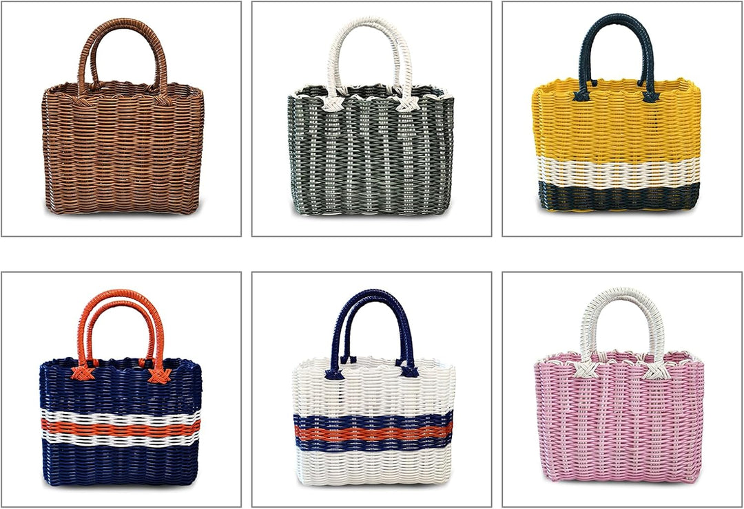 Tasche Einkaufskorb Geflochten, Korbtasche Handtasche, Strandtasche Stroh Kunststoff Shopper, Boho B