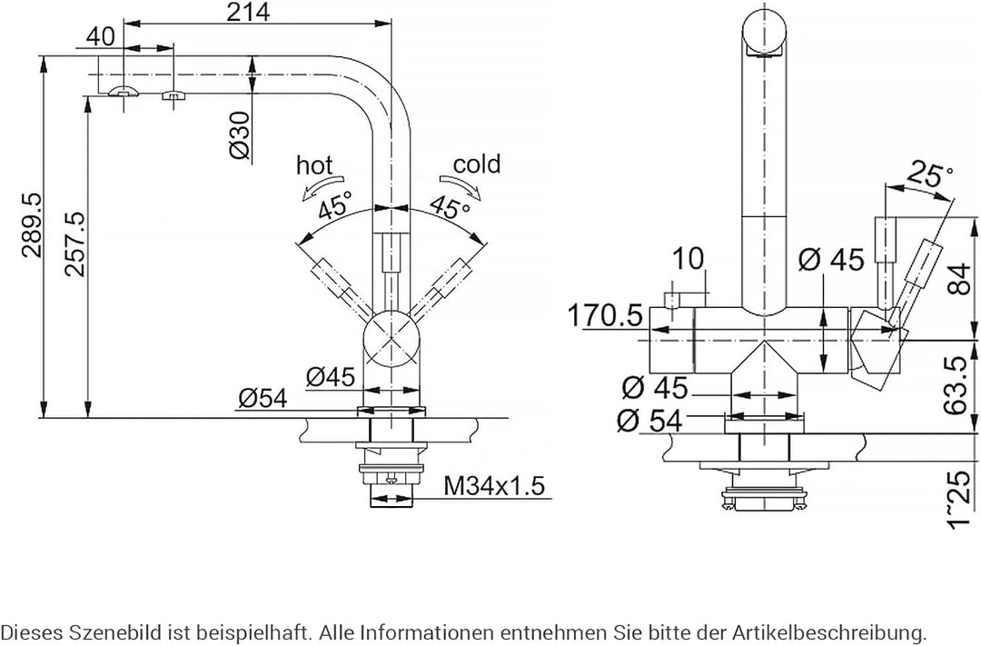 Franke Water Zwei-Funktionen-Spültischbatterie Atlas Clear 120.0179.978 mit Festauslauf edelstahlfar