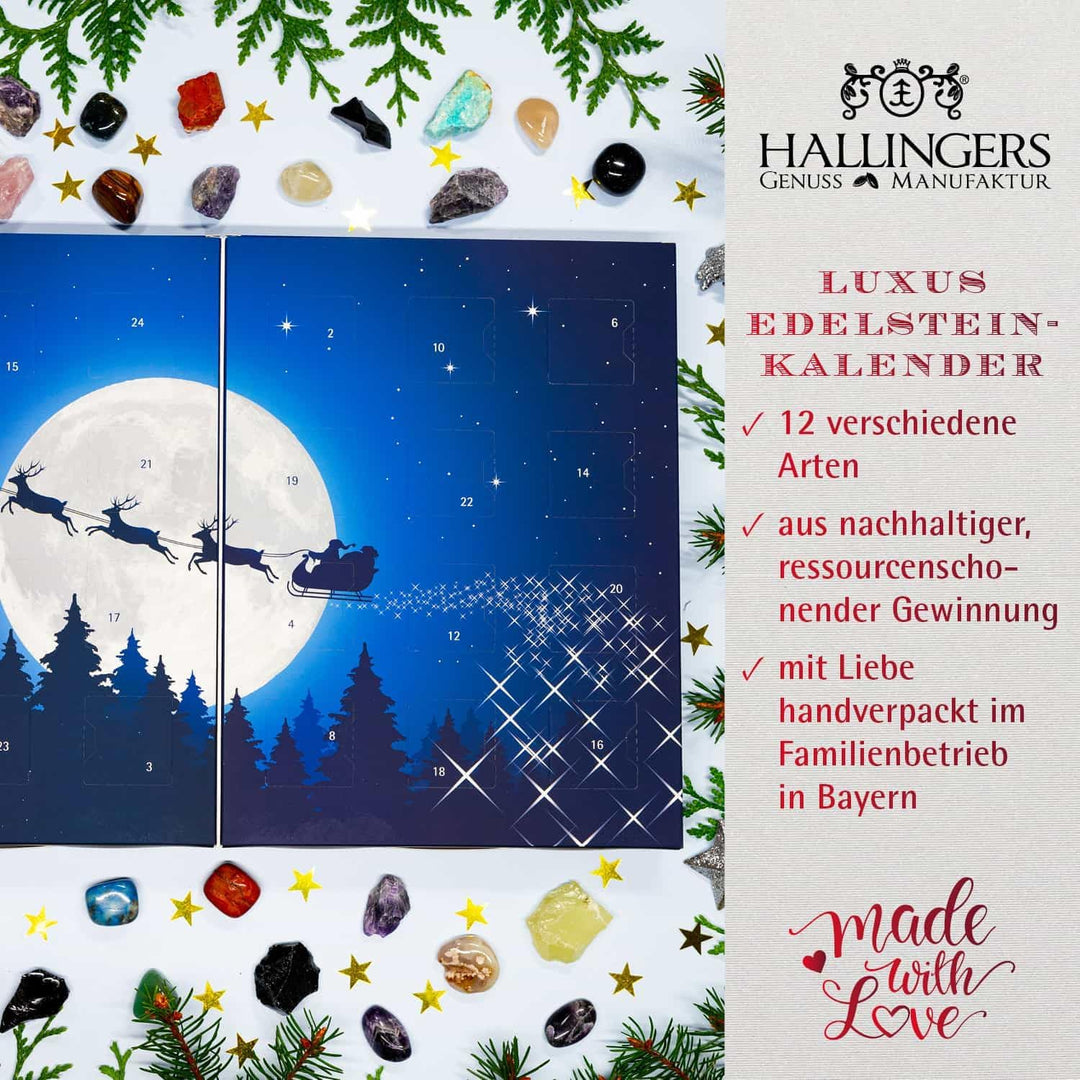Hallingers Mondschein - Luxus Edelsteine Adventskalender, abwechslungsreich geschliffen & naturrau h