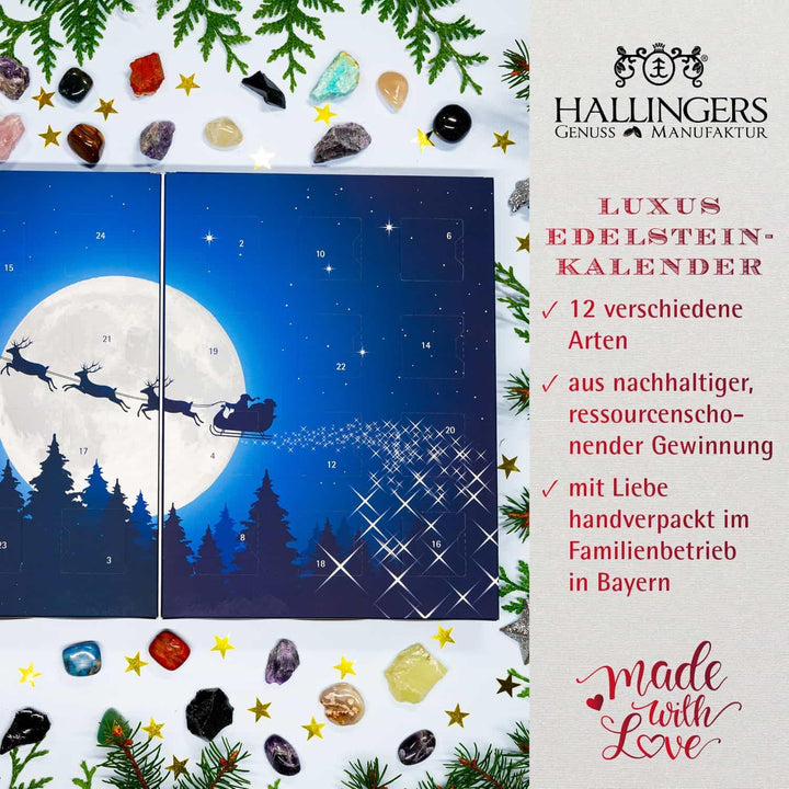 Hallingers Mondschein - Luxus Edelsteine Adventskalender, abwechslungsreich geschliffen & naturrau h