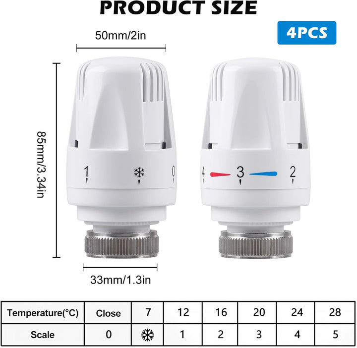 Thermostatkopf, 4 Stück Heizkörperthermostat für M30 x 1.5, Thermostat Heizung, Thermostatkopf Heizk