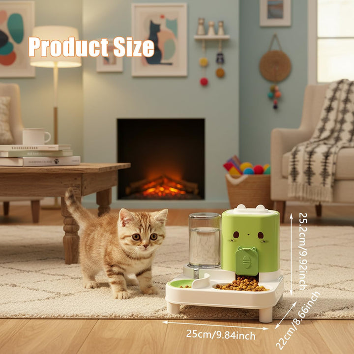 Wasserspender Futterspender für Katze und Hund, 2-In-1 Automatischer Trockenfutterspender, Automátic